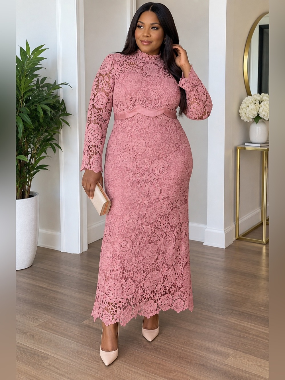 Anewsta Pink Floral Lace Maxi Dress XL BNWT